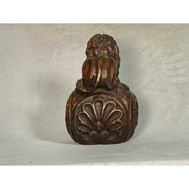 Antique 19th-Century Carved Oak Lion Newel Post Finial For Sale - Image 4 of 12