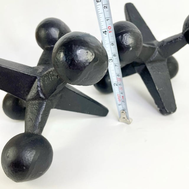 Design Line Mid Century Modern Black Iron Jacks Jax Paperweights Bookends- a Pair For Sale - Image 4 of 5