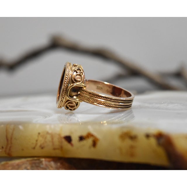 1930s 14k Yellow Gold Carnelain Soldier Warrior Intaglio Signet Ring Sz 10.25 For Sale - Image 4 of 17