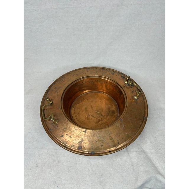 Metal Copper Bowl Handmade Vintage Large With Detail and Handles 17.5" Diameter For Sale - Image 7 of 10