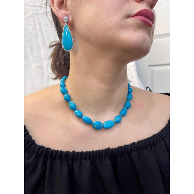 Turquoise 340 Carat Natural Sleeping Beauty Turquoise Necklace Single-Strand 14 Karat Gold For Sale - Image 8 of 18