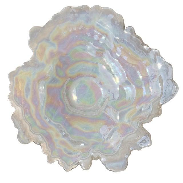 1970s Don Shepherd Style Iridescent Icescape Lettuce or Oyster Art Glass Centerpiece Bowl For Sale In Oklahoma City - Image 6 of 12