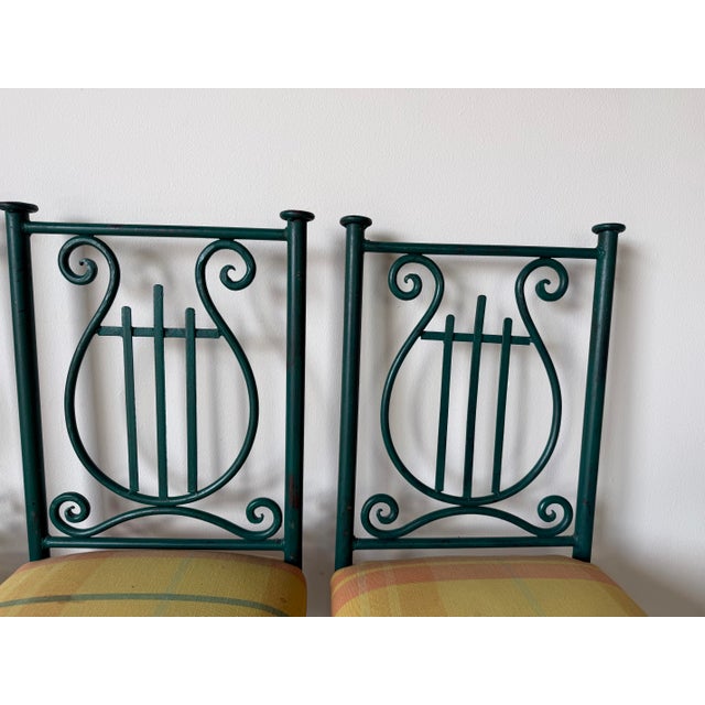 Neoclassical 1980’s Vintage Hand Forged Metal Indoor / Outdoor Dining Chairs – Set of 4 For Sale - Image 3 of 12
