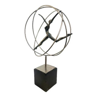 Late 20th Century Modern Acrobat on Rings Figurative Metal Sculpture Mounted on Square Base For Sale