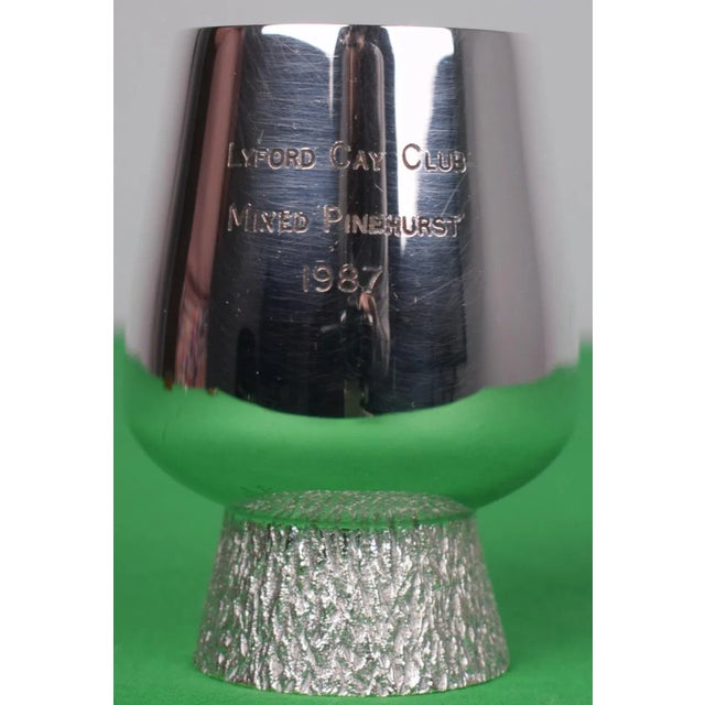 Sz: 4"H x 2 1/4" at rim w/ faux bois base Stamped on underside: Regent Plate, Garrard & Co, 112 Regent St. London Lyford...