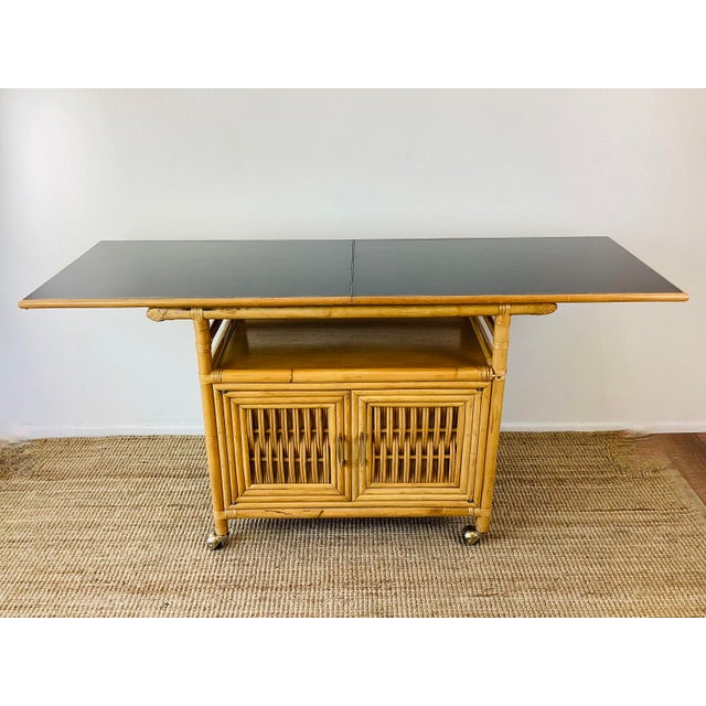 Vintage 1960s Rattan Serving Bar Cart on Wheels For Sale - Image 9 of 10