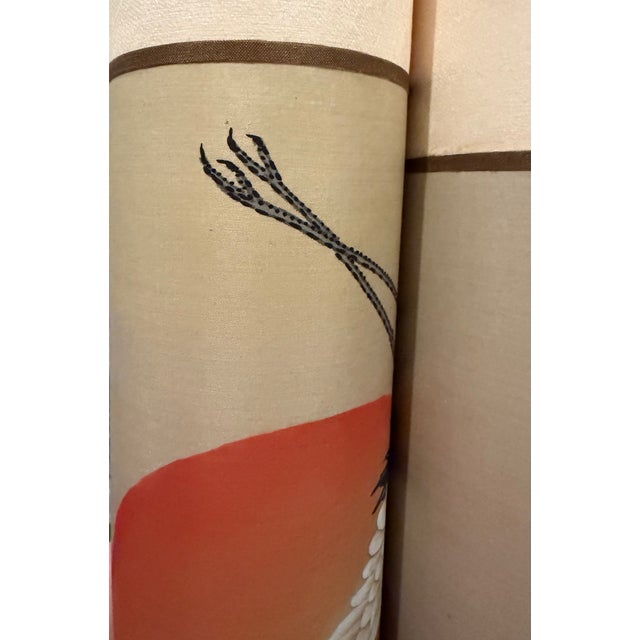 Pair of Vintage Japanese Hand-Painted Silk Crane Paintings, Signed, 45" For Sale - Image 15 of 16
