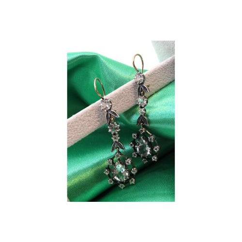 Gold and Silver Earrings with Zirconias and Floral Applications, Set of 2 For Sale - Image 3 of 7
