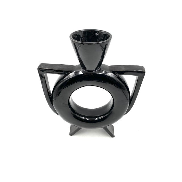 Organic Modern Black Ceramic Vase, Italy 1980s For Sale - Image 9 of 12