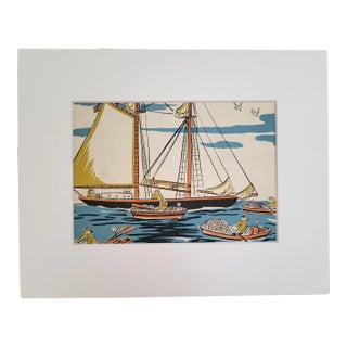 1940s Vintage Sailboat Art Illustration From the Little Fisherman by Margaret Wise Brown For Sale