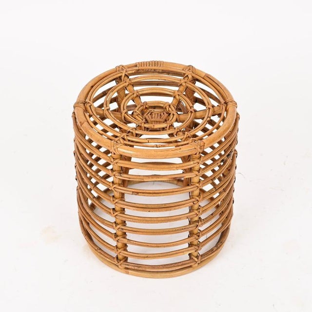 Rattan and Wicker Round Pouf Stool attributed to Tito Agnoli, Italy, 1960s For Sale - Image 3 of 12