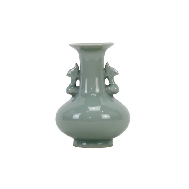 Chinese Pair of 1960s Chinese Longquan Kiln Powder Green Glaze Amphorae For Sale - Image 3 of 6