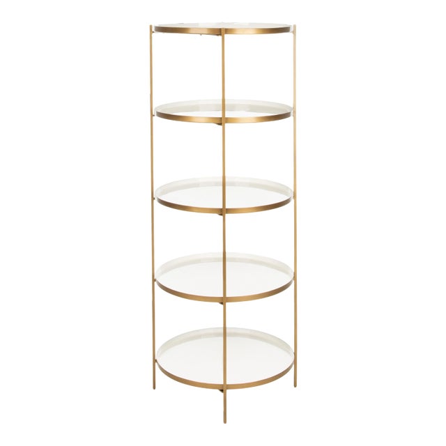 Round 5 Tier Etagere in White & Brass For Sale