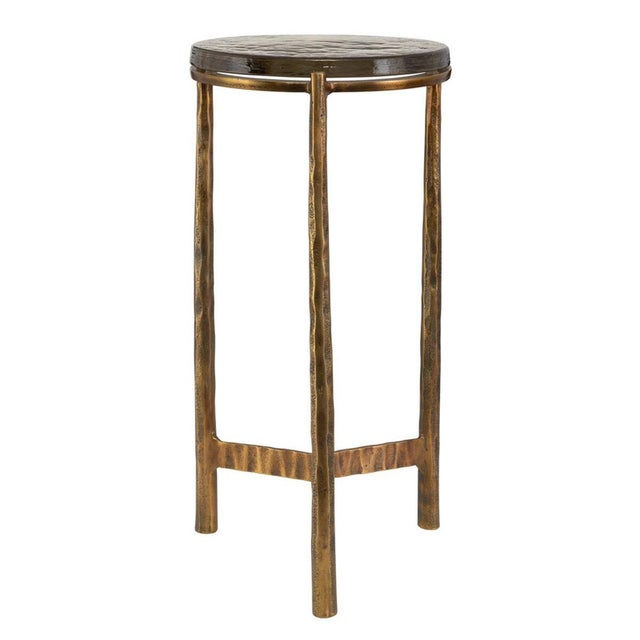 Contemporary Outdoor Indoor Artisan Glass & Brass End Table For Sale - Image 3 of 4