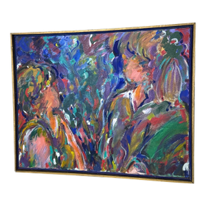 1970s Vintage Colorful Abstract Figure Painting Signed Amy ~Framed
