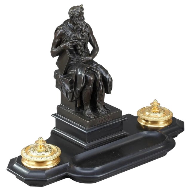 19th Century Napoleon III Marble Inkwell After Michelangelo's Moses For Sale