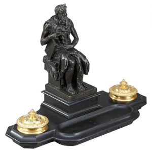 19th Century Napoleon III Marble Inkwell After Michelangelo's Moses