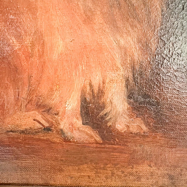 Burnt Umber Distressed Antique Dog Oil Painting Framed, Late 1800's Portrait of a Dog For Sale - Image 8 of 18