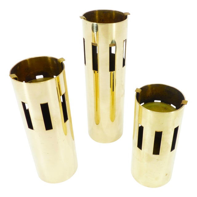Modernist Brass Tealight Holders from Kullamässing, Sweden, 1960s-1970s, Set of 3 For Sale