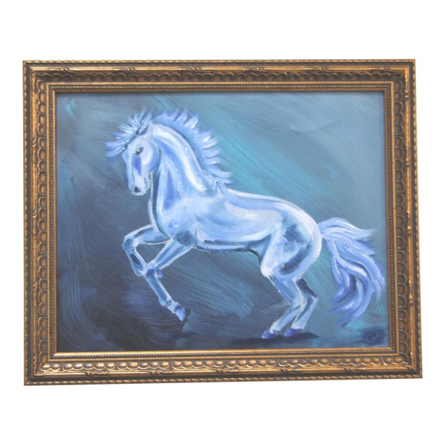 Blue Horse Impressionism English Traditional Expressionism Oiginal Oil Painting by Cleo Plowden For Sale