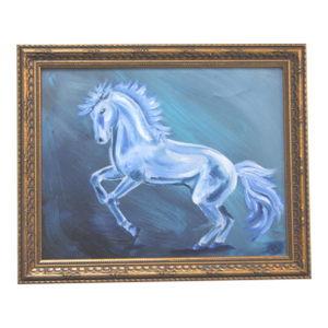 Blue Horse Impressionism English Traditional Expressionism Oiginal Oil Painting by Cleo Plowden