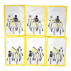 Set of 6 Yellow Jockey Cocktail Napkins, Late 20th Century