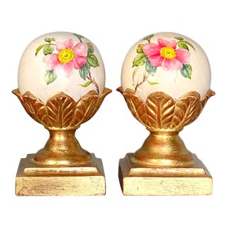 Vintage Hand Painted Wood Finial Bookends - a Pair For Sale