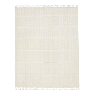 2020s Modern Organic Moroccan Style Wool Rug With Beige/Cream Geometric Motif For Sale