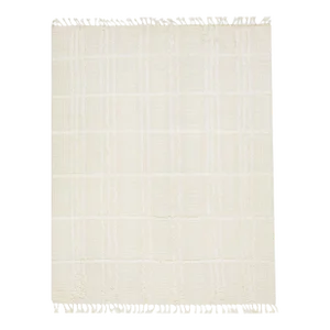 2020s Modern Organic Moroccan Style Wool Rug With Beige/Cream Geometric Motif
