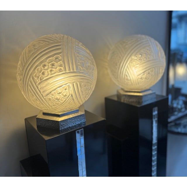 Art Deco Bronze Ball Lamps from Hettier & Vincent Turban, 1930s, Set of 2 For Sale - Image 12 of 18