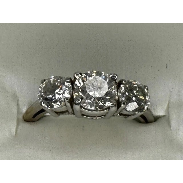 Exquisite 18ct White Gold Trilogy Diamond Engagement Ring – 2ct, British Vintage Original For Sale - Image 9 of 18