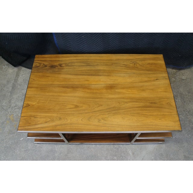 Brown Mid 20th Century Williams Sanoma Tribeca Rosewood & Chrome Modern Tiered Coffee Cocktail Table For Sale - Image 8 of 12