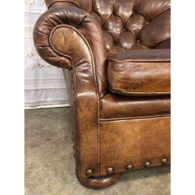 Pair of English Library Club Chairs in Hand-Finished Cognac Leather For Sale - Image 9 of 18