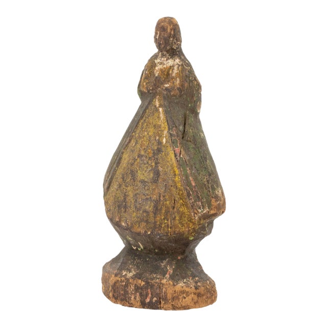 American Standing Woman Polychromed Pine Sculpture, 19th Century For Sale