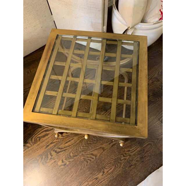 Mid 20th Century Vintage Metal Table With Glass and Gold Leaf For Sale - Image 4 of 5