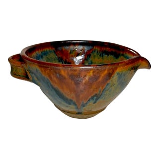 1980s Vintage Michael Cohen Drip Glaze Studio Pottery Batter Bowl With Spout For Sale