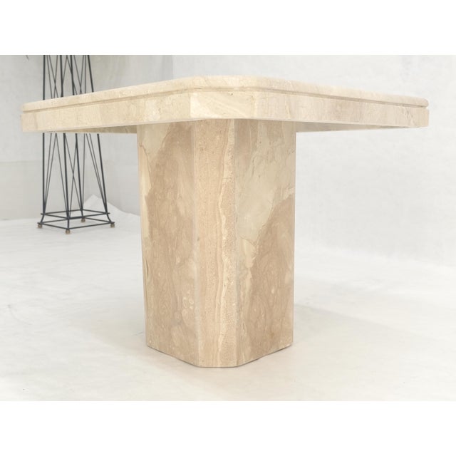Polished 27x27" Travertine Square Top Single Pedestal Side End Lamp Table Mint For Sale - Image 15 of 16