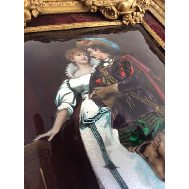 Metal Antique Limoges Enamel Plaque in Bronze Frame For Sale - Image 7 of 12
