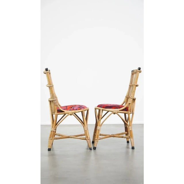 Set of Vintage Rattan Boho Chairs with Colorful Upholstered Seats, 1960s For Sale - Image 3 of 16