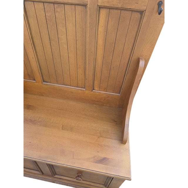 1990s Ethan Allen Logan Hall Tree Seat New Country Bench Coat Rack Trunk Mirror For Sale - Image 13 of 18
