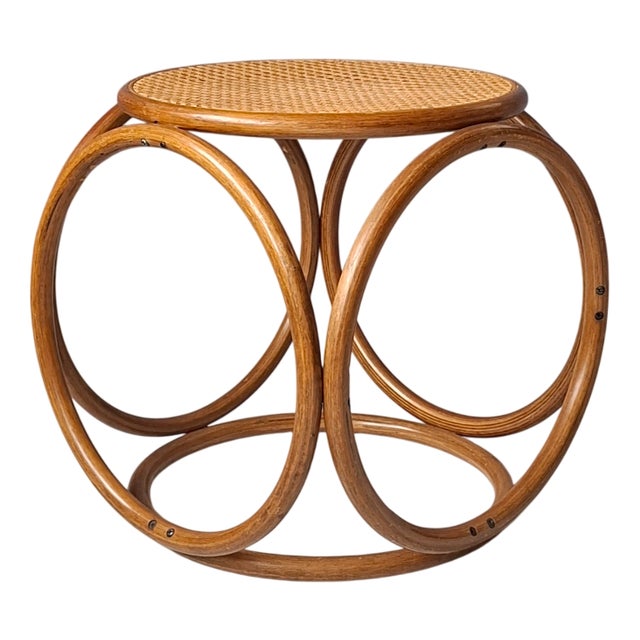 Bentwood and Rattan Circular Stool, 1970s For Sale