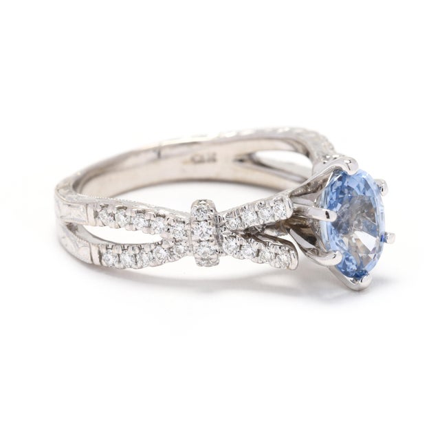 Modern 1.35ctw Sapphire and Diamond Engagement Ring, 14k White Gold, Ring Size 5 For Sale - Image 3 of 8