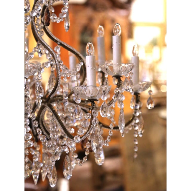 19th Century Italian Crystal and Patinated Iron 12-Light Chandelier For Sale - Image 9 of 10