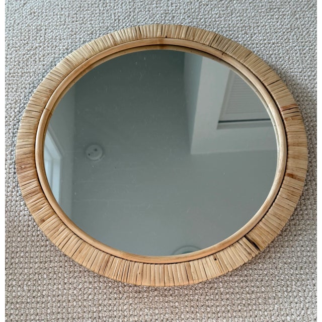 Mid 20th Century Vintage Rattan Round Mirror For Sale - Image 5 of 5