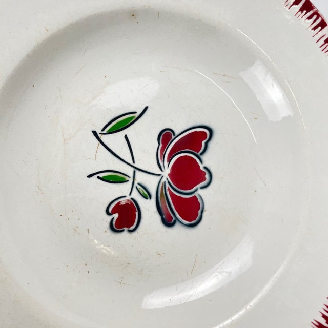 Maroon Porcelain Soup Plates with Red Flowers from Badonviller, 1950, Set of 6 For Sale - Image 8 of 10