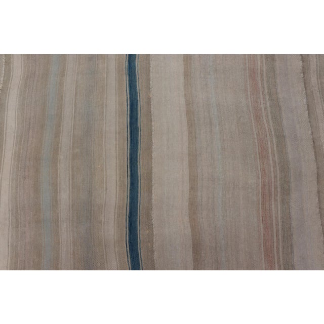 Vintage Turkish Kilim Rug With Soft Beige and Blue Stripes For Sale - Image 4 of 9