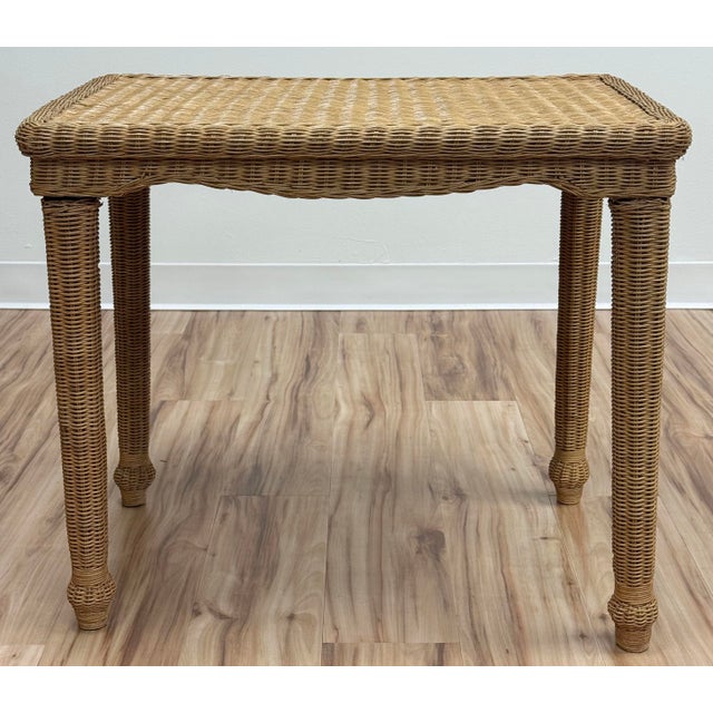 Transitional Vintage Woven Wicker Side Table For Sale - Image 3 of 9