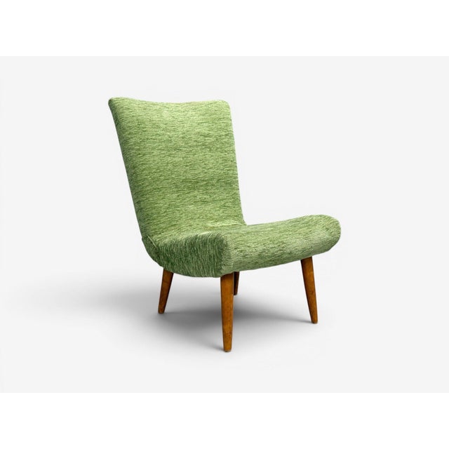 Mid-Century Modern Swedish Modern, Scoop Lounge Chair, Green Fabric, Beech, Sweden, 1940s For Sale - Image 3 of 10