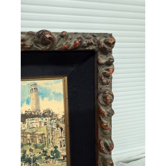 Mid 20th Century R. J. Skinner Original Watercolor Coit Tower, Signed + Framed For Sale - Image 5 of 12
