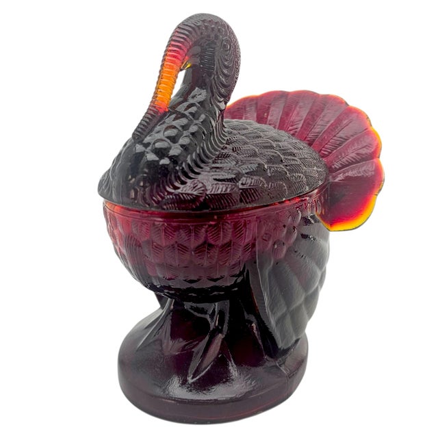 Mid 20th Century VTG Le Smith Glass Turkey Candy Dish in Deep Amberina Ruby Red – 7.75" For Sale - Image 5 of 11
